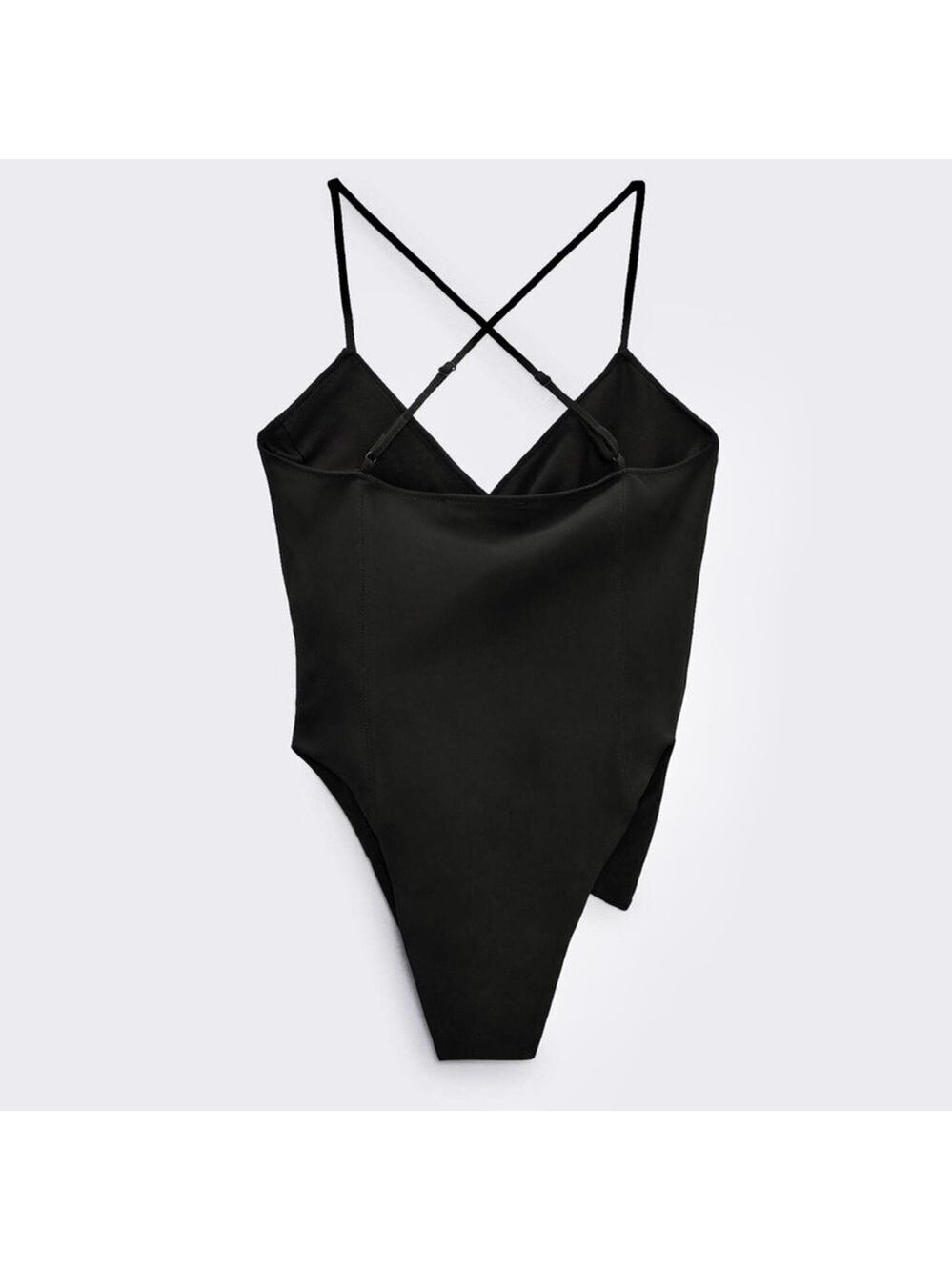 Zara black asymmetrical spaghetti strap V-neck bodysuit sweetheart neckline Sz S